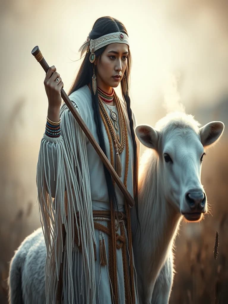 Mulher Bezerro de Búfalo Branco